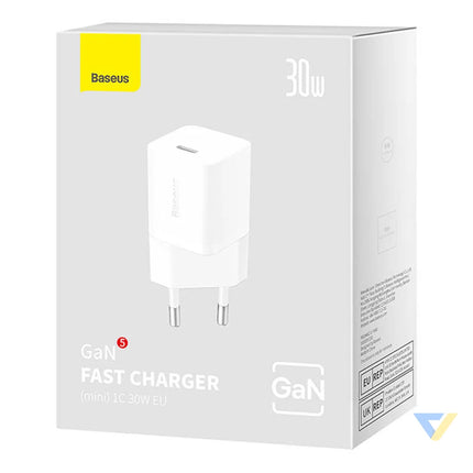 Mini wall charger Baseus GaN5 30W (white) mains chargers