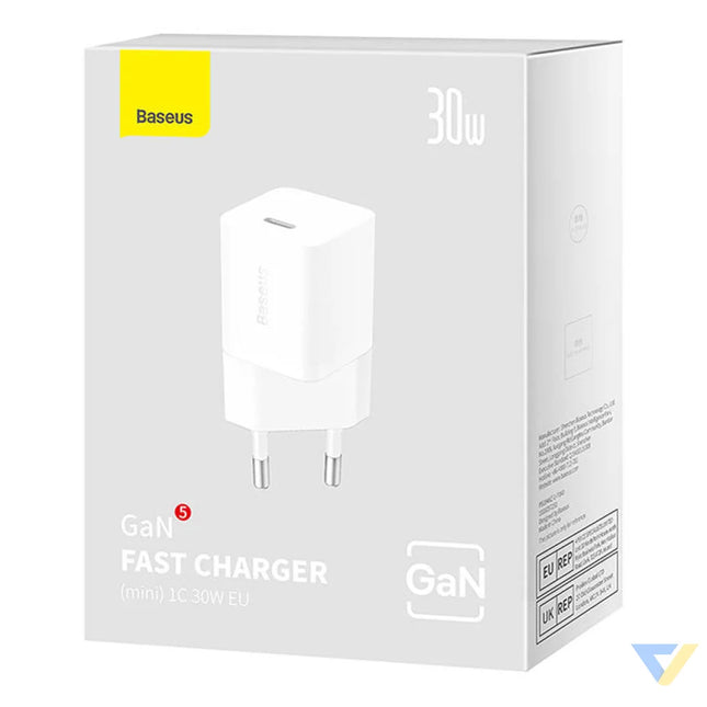 Mini wall charger Baseus GaN5 30W (white) mains chargers