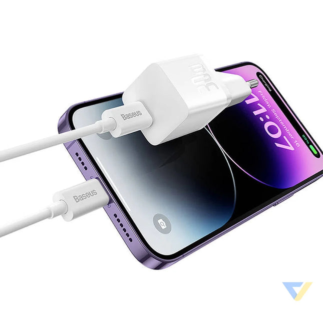 Mini wall charger Baseus GaN5 30W (white) mains chargers