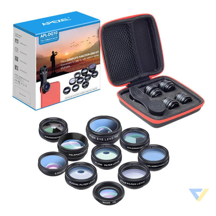 Mobile lens kit APEXEL APL DG10 10 in 1 (black) Phone lenses