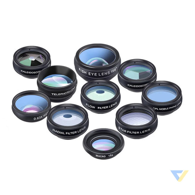 Mobile lens kit APEXEL APL DG10 10 in 1 (black) Phone lenses