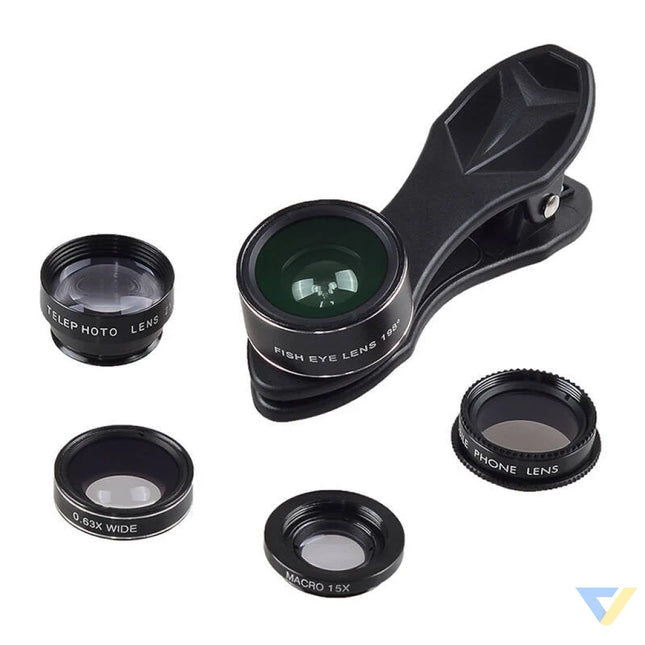 Mobile lens kit APEXEL APL DG5H 5 in 1 universal (black) Phone lenses