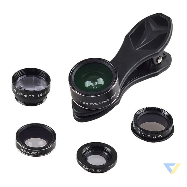 Mobile lens kit APEXEL APL DG5H 5 in 1 universal (black) Phone lenses