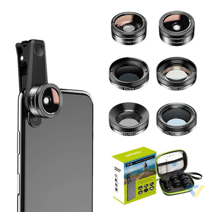 Mobile lens kit APEXEL APL DG6V2 6 in 1 universal (black) Phone lenses