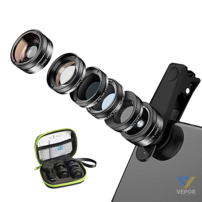 Mobile lens kit APEXEL APL DG6V2 6 in 1 universal (black) Phone lenses