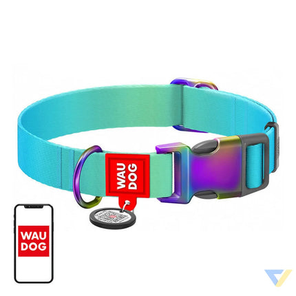 Nylon collar with QR code for Waudog gradient dog blue size L Walking and transportation