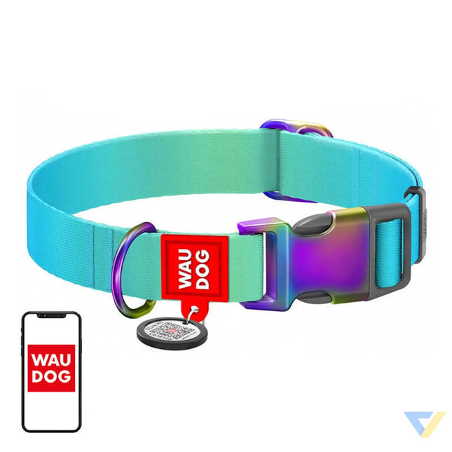 Nylon collar with QR code for Waudog gradient dog blue size L Walking and transportation