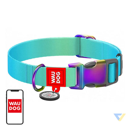 Nylon collar with QR code for Waudog gradient dog blue size XL Walking and transportation