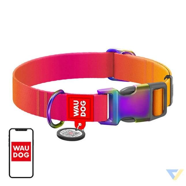 Nylon collar with QR code for Waudog gradient dog orange size XL Walking and transportation