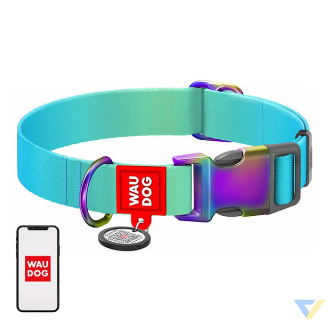 Nylon dog collar with QR code WAUDOG 15 mm wide 25 35 cm long blue Walking and transportation