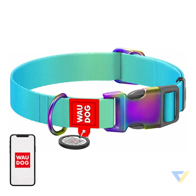 Nylon dog collar with QR code WAUDOG 15 mm wide 25 35 cm long blue Walking and transportation