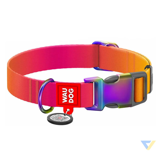 Nylon dog collar with QR code WAUDOG 15 mm wide 25 35 cm long orange Walking and transportation