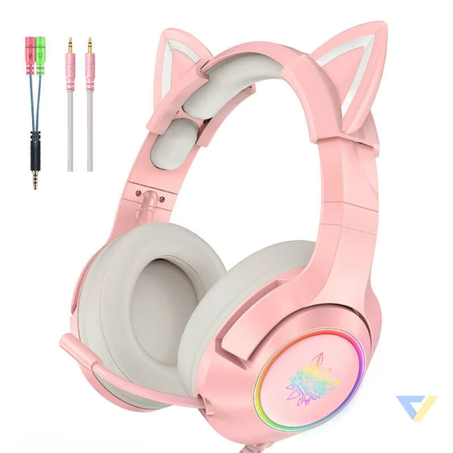 ONIKUMA K9 Pink RGB Gaming Headphones Over ear