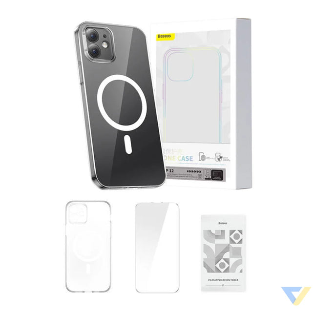 Phone case Baseus Magnetic Crystal Clear for iPhone 12 (transparent) with all tempered glass screen protector and