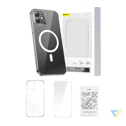 Phone case Baseus Magnetic Crystal Clear for iPhone 12 (transparent) with all tempered glass screen protector and