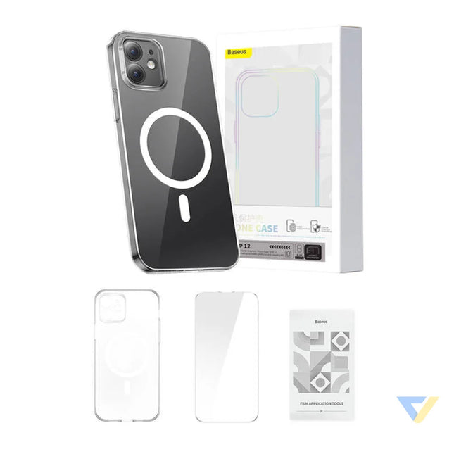 Phone case Baseus Magnetic Crystal Clear for iPhone 12 (transparent) with all tempered glass screen protector and