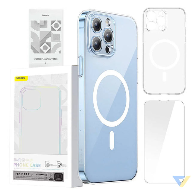 Phone case Baseus Magnetic Crystal Clear for iPhone 13 Pro (transparent) with all tempered glass screen protector and