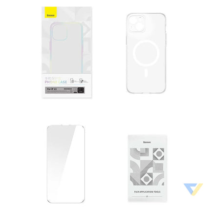 Phone case Baseus Magnetic Crystal Clear for iPhone 13 (transparent) with all tempered glass screen protector and