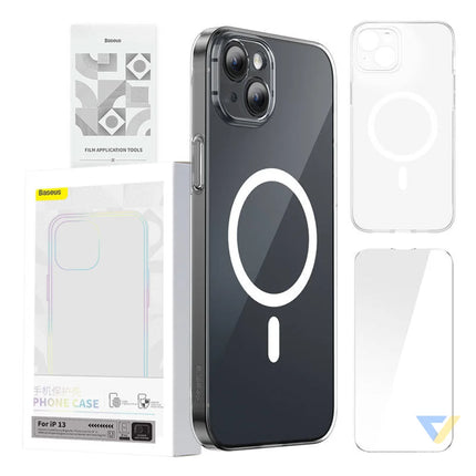 Phone case Baseus Magnetic Crystal Clear for iPhone 13 (transparent) with all tempered glass screen protector and