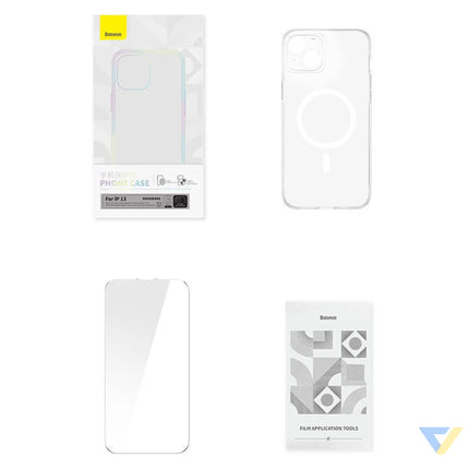 Phone case Baseus Magnetic Crystal Clear for iPhone 13 (transparent) with all tempered glass screen protector and