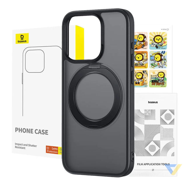 Phone Case Baseus SkyRing Magnetic with Stand for iP 13 Pro + tempered glass and cleaning kit (black) Protective cases