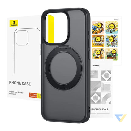 Phone Case Baseus SkyRing Magnetic with Stand for iP 14 Pro Max + tempered glass and cleaning kit (black) Protective