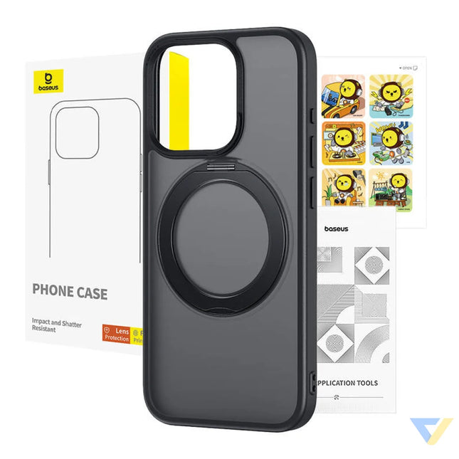 Phone Case Baseus SkyRing Magnetic with Stand for iP 14 Pro Max + tempered glass and cleaning kit (black) Protective