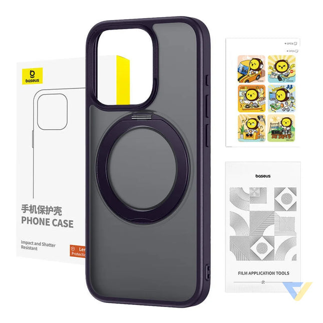 Phone Case Baseus SkyRing Magnetic with Stand for iP 14 Pro Max + tempered glass and cleaning kit (purple) Protective