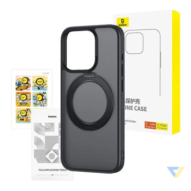 Phone Case Baseus SkyRing Magnetic with Stand for iP 15 Pro + tempered glass and cleaning kit (black) Protective cases