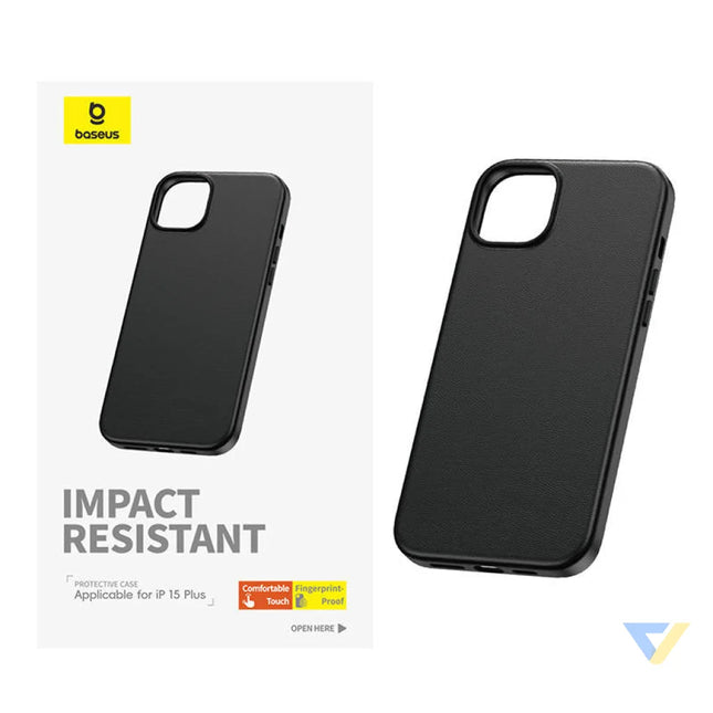 Phone Case for iPhone 15 Plus Baseus Fauxther Series (Black) Protective cases for smartphones