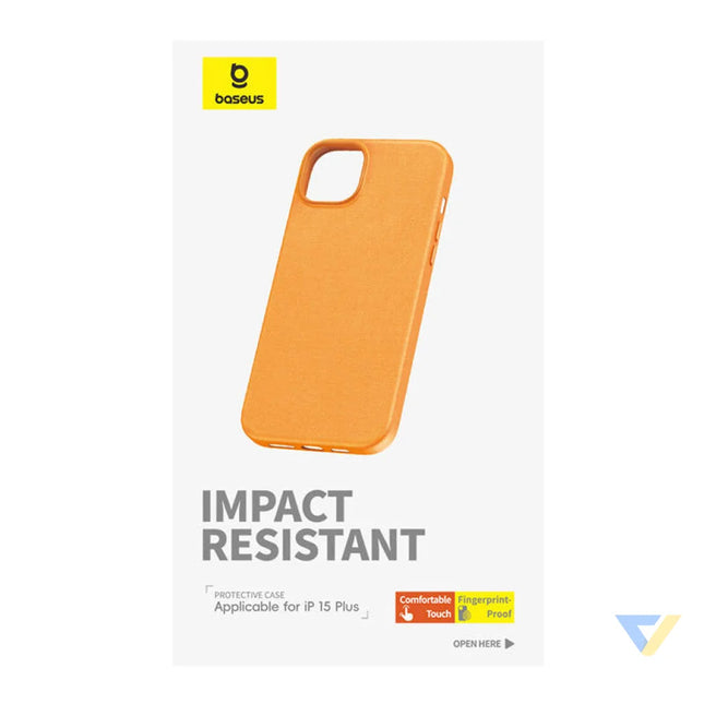 Phone Case for iPhone 15 Plus Baseus Fauxther Series (Orange) Protective cases for smartphones