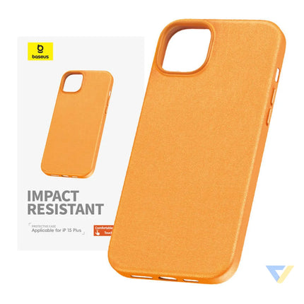 Phone Case for iPhone 15 Plus Baseus Fauxther Series (Orange) Protective cases for smartphones