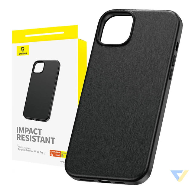 Phone Case for iPhone 15 Pro Baseus Fauxther Series (Black) Protective cases for smartphones