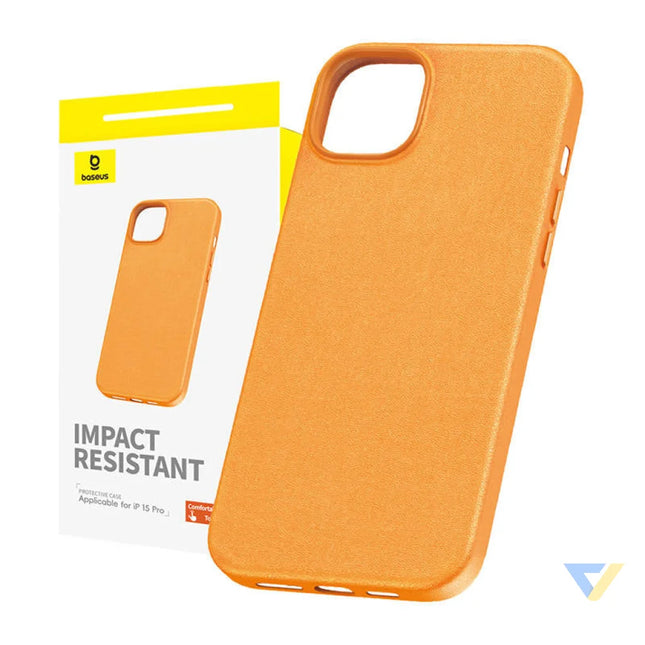 Phone Case for iPhone 15 Pro Baseus Fauxther Series (Orange) Protective cases for smartphones