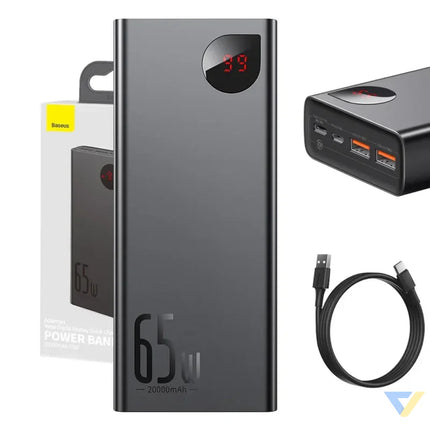 Powerbank Baseus Adaman Metal 20000mAh PD QC 3.0 65W 2xUSB + USB C + micro USB (Black) Powerbanks