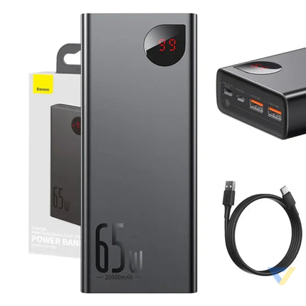 Powerbank Baseus Adaman Metal 20000mAh PD QC 3.0 65W 2xUSB + USB C + micro USB (Black) Powerbanks