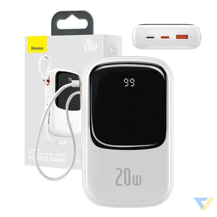 Powerbank Baseus Qpow PRO with Lightning cable USB C port and USB 20000mAh 20W (White) Powerbanks