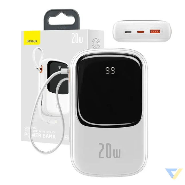 Powerbank Baseus Qpow PRO with Lightning cable USB C port and USB 20000mAh 20W (White) Powerbanks