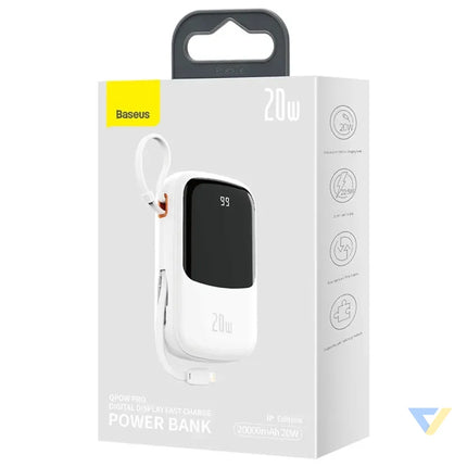 Powerbank Baseus Qpow PRO with Lightning cable USB C port and USB 20000mAh 20W (White) Powerbanks