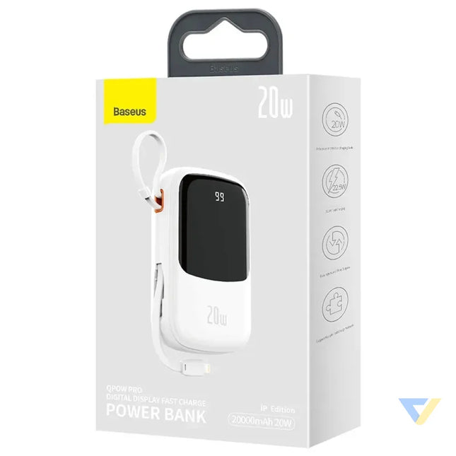 Powerbank Baseus Qpow PRO with Lightning cable USB C port and USB 20000mAh 20W (White) Powerbanks