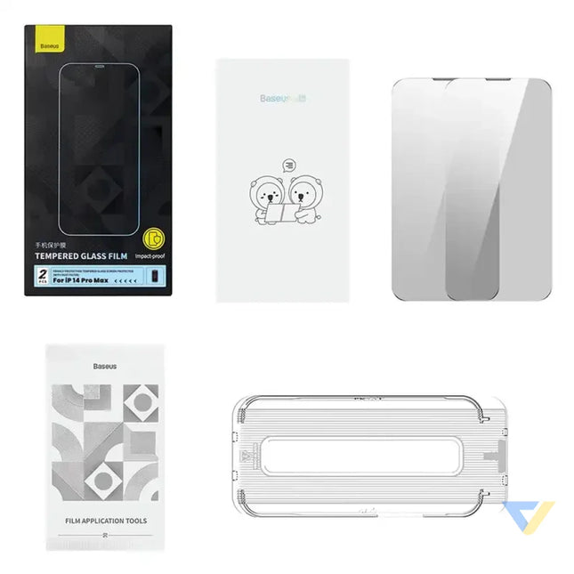 Privacy tempered Glass Baseus Iphone 14 Pro Max (2pcs) with 2 cleaning kits and dust proof installation tool For