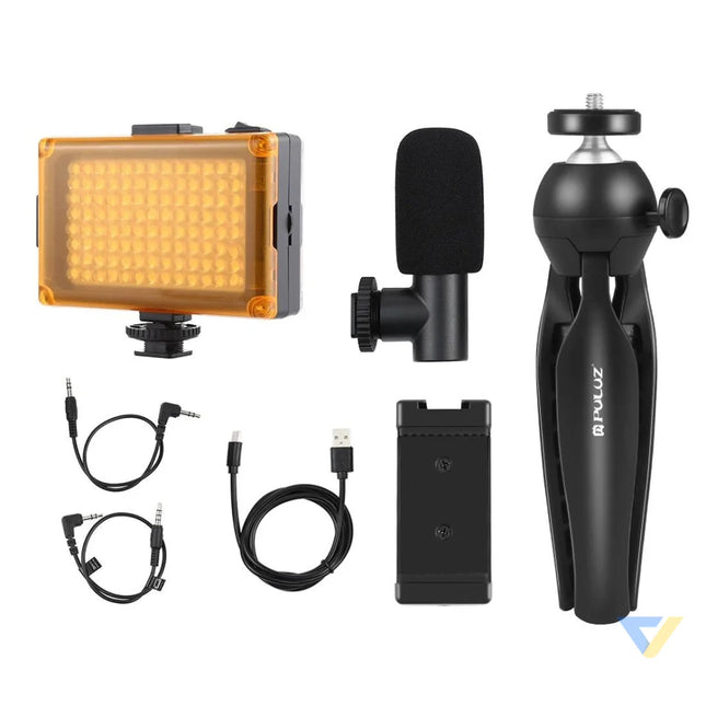 Puluz live recording set tripod + LED light + microphone + phone clip PKT3132B Sets