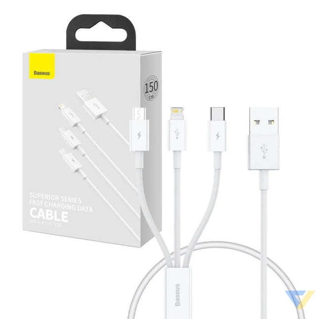 Quick Charge USB to M + L + C Baseus Superior Data 3.5A 0,5m (White) Combo Cables