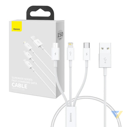 Quick Charge USB to M + L + C Baseus Superior Data 3.5A 0,5m (White) Combo Cables