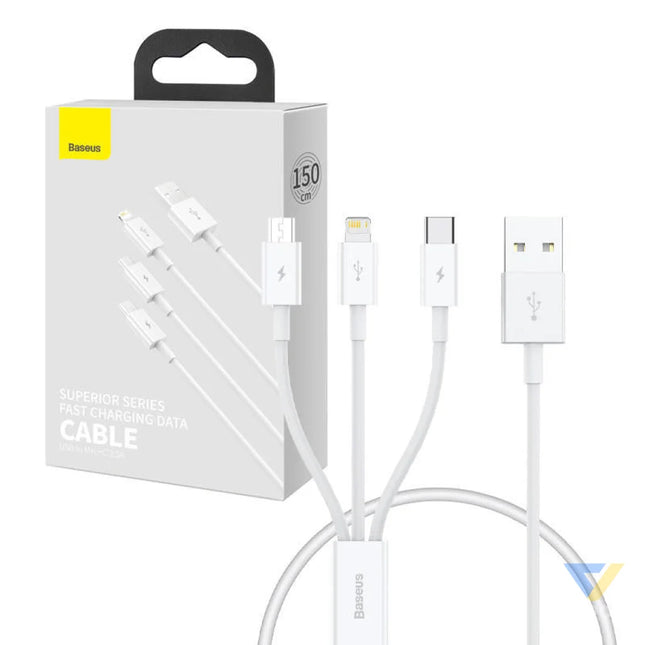 Quick Charge USB to M + L + C Baseus Superior Data 3.5A 0,5m (White) Combo Cables