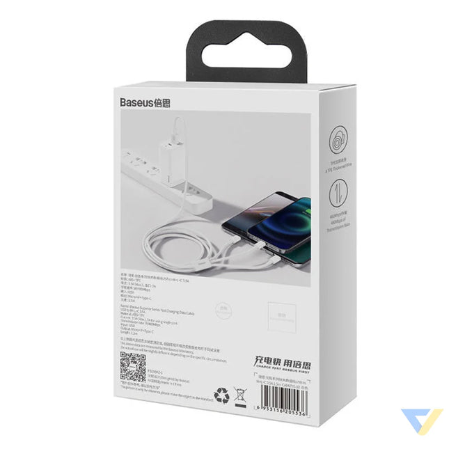 Quick Charge USB to M + L + C Baseus Superior Data 3.5A 0,5m (White) Combo Cables