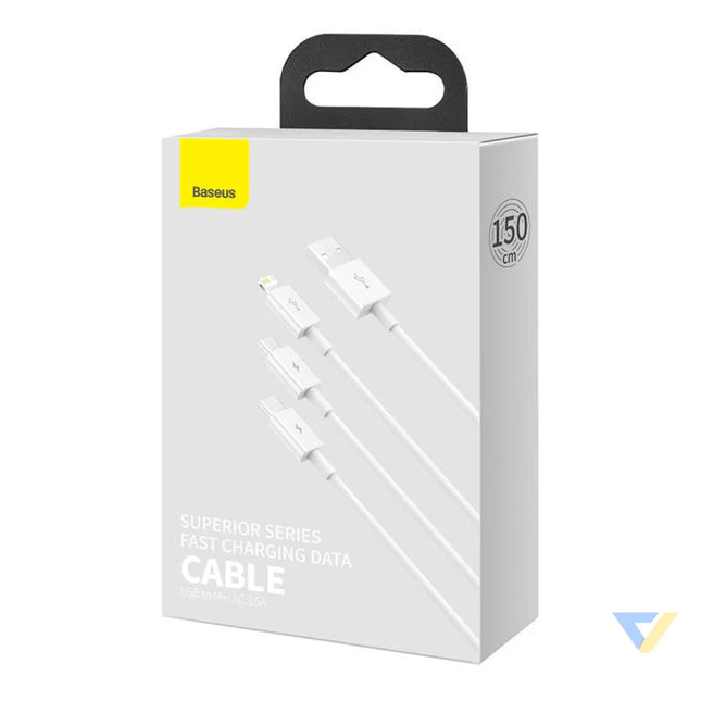 Quick Charge USB to M + L + C Baseus Superior Data 3.5A 1m (White) Combo Cables