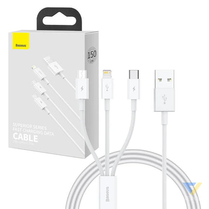 Quick Charge USB to M + L + C Baseus Superior Data 3.5A 1m (White) Combo Cables