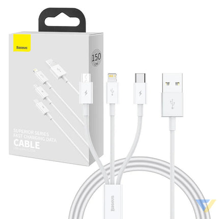 Quick Charge USB to M + L + C Baseus Superior Data 3.5A 1m (White) Combo Cables