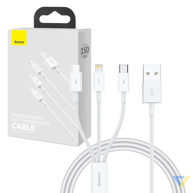 Quick Charge USB to M + L + C Baseus Superior Data 3.5A 1m (White) Combo Cables